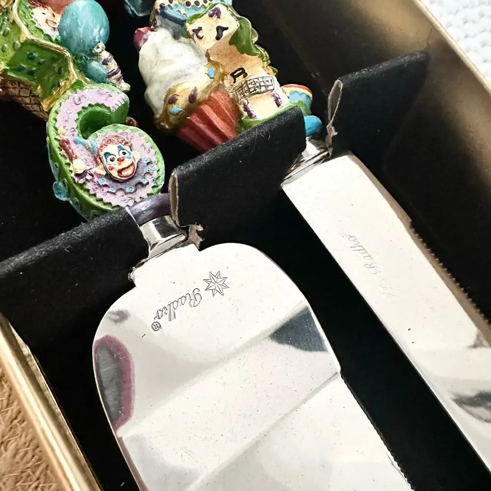Christopher Radko Birthday Parade Cake Serving Knife Set 2 Clowns Balloons NIB